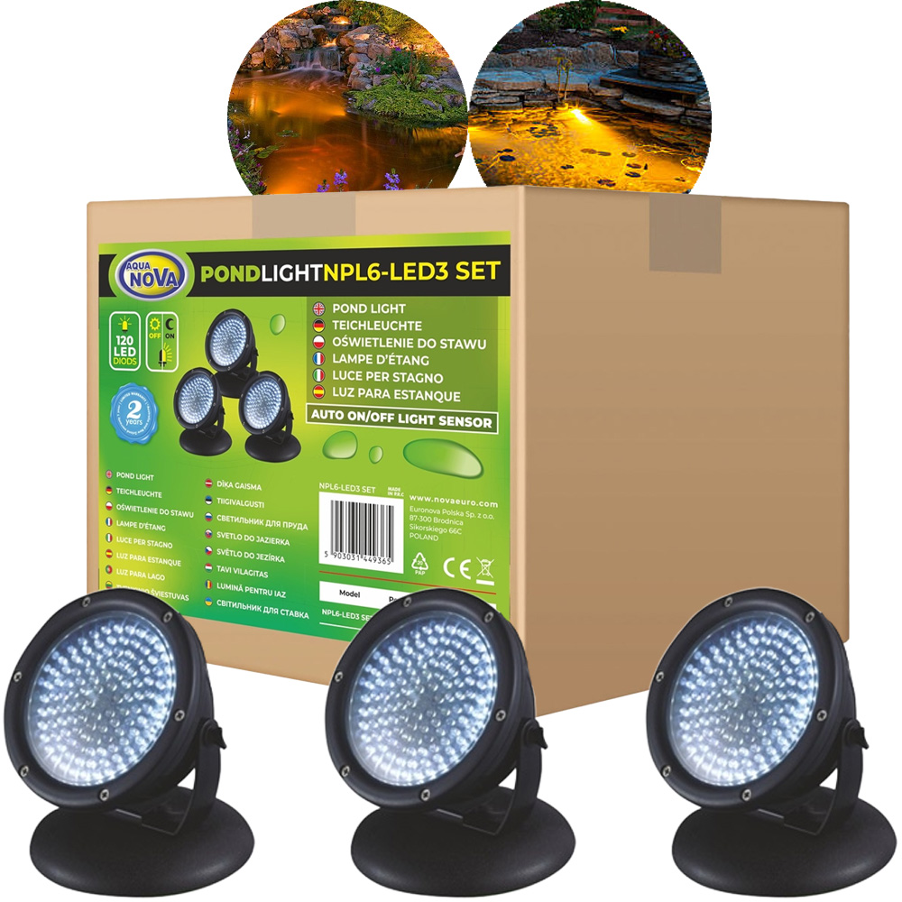 AQUA NOVA NPL6-LED3 OŚWIETLENIE LED 3szt DO OCZKA WODNEGO 12V + gratisy